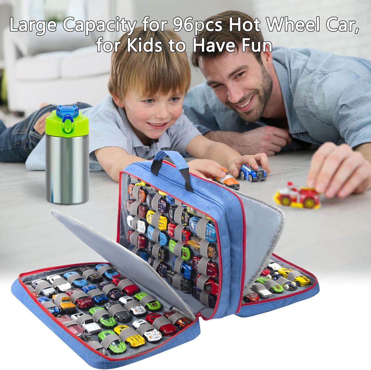 KISLANE Diecast Car Storage Case, 96 Slots, Portable Display Case (Blue)