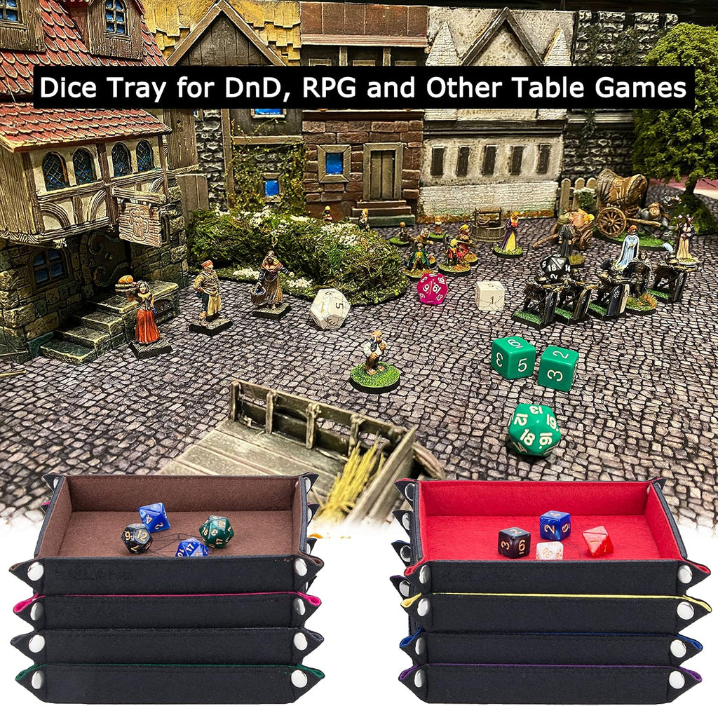 KISLANE Folding Square Dice Tray, Felt Dice Holder for DND, RPG, MTG and Other Board Games (Violet, Coffee, Green, Red, 