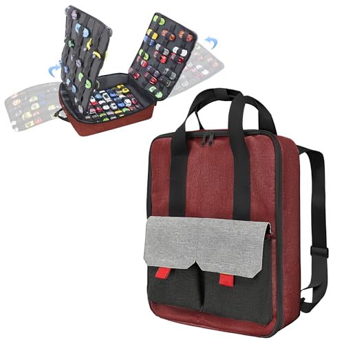 KISLANE Toy Car Storage Backpack, Diecast Organizer 108 Slots (Red)