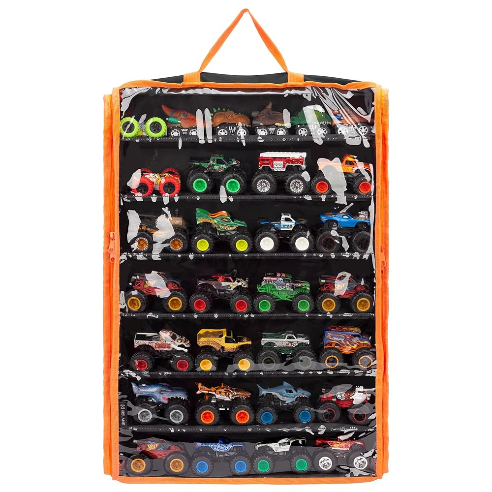 KISLANE Monster Truck Storage Organizer, Hanging Monster Truck Display Case with 7 Removable Tiers, Dual Zipper Clear Window Monster Truck Storage Bag for 1:64 Scale Toy Trucks