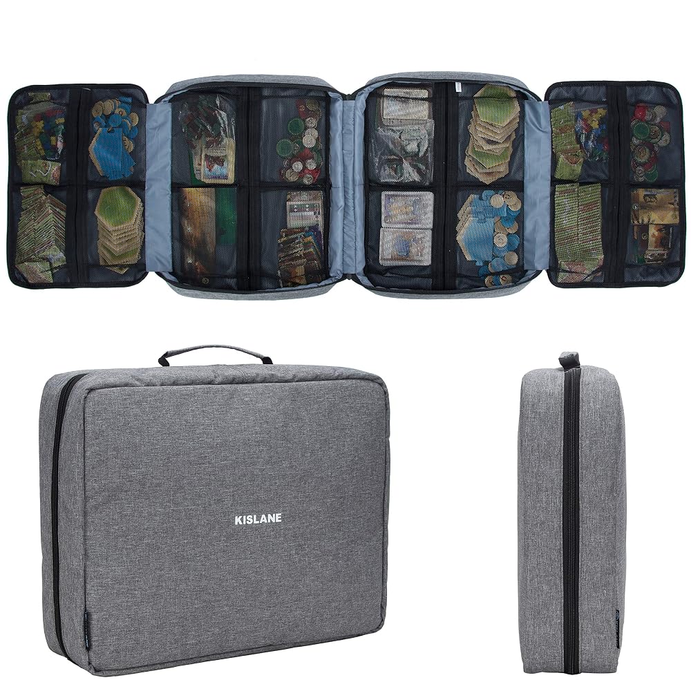 KISLANE Board Game Storage Bag, Portable Carrying Case 18 Pockets (Grey)