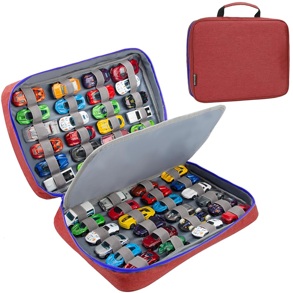 KISLANE Toy Car Storage Case, Diecast Display Case 48 Slots (Red)