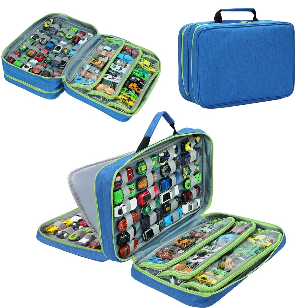 KISLANE Toy Car Storage Case, Diecast Display Case 105 Slots (Blue)