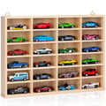 KISLANE Toy Car Display Case, Wall Mount Storage Holds 24 (Wood)