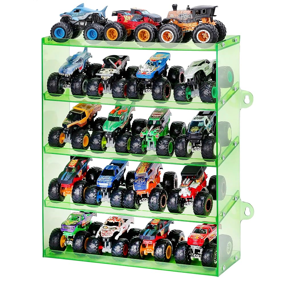 KISLANE 5-Tier Monster Trucks Display Case, Wall Mount Storage Holds 20