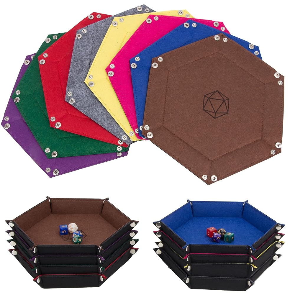 KISLANE 8-Pack Felt Dice Trays for DND, RPG, MTG, Folding Design (Hexagon)