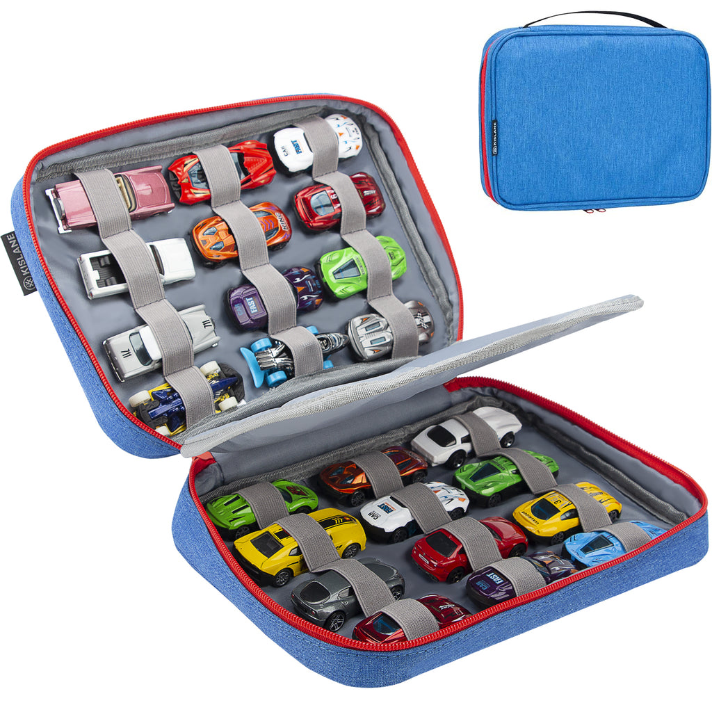 KISLANE 24 Diecast Cars Storage for Diecast Cars, Storage Case Compatible with 24 Diecast Cars, Matchbox Cars, Mini Cars, Diecast Cars Storage for Kids, Bag Only (Blue)
